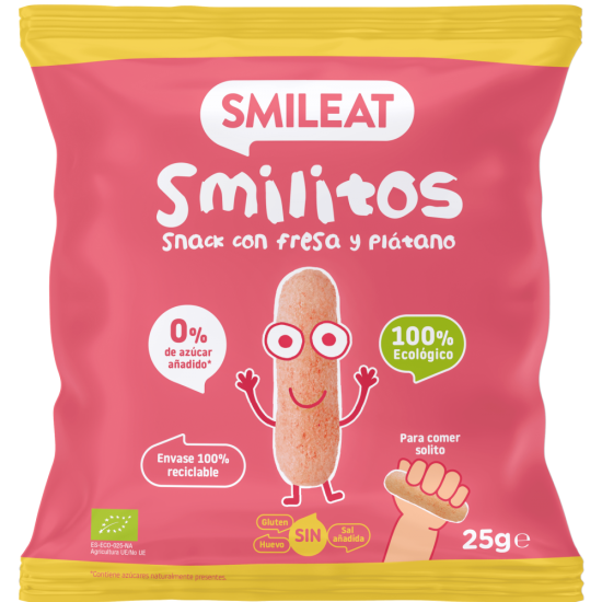 Σνακ καλαμποκιου φράουλα μπανάνα Χωρίς αυγό Smileat 25γρ